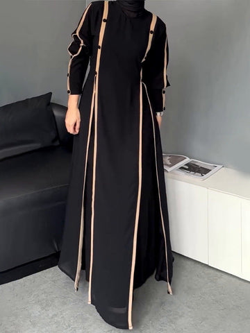 Fashion Temperament In The Autumn Of 2024 Splicing Thin Bump Color Waist Dress